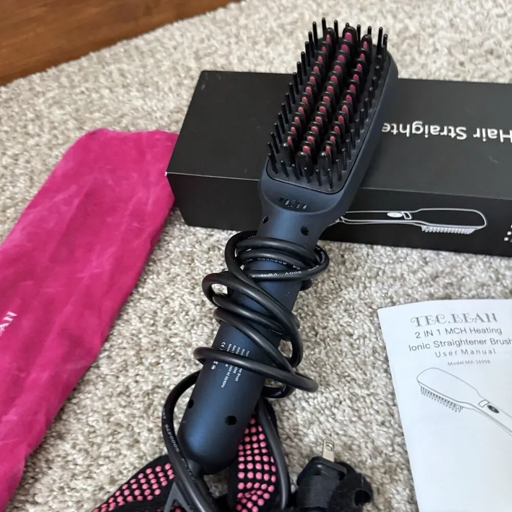 Tec.bean ionic hair straightener brush MX-1699B Black & Pink New